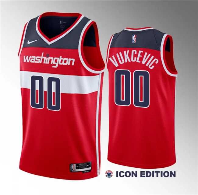Mens Washington Wizards #00 Tristan Vukcevic Red 2023 Draft Icon Edition Stitched Jersey Dzhi->washington wizards->NBA Jersey
